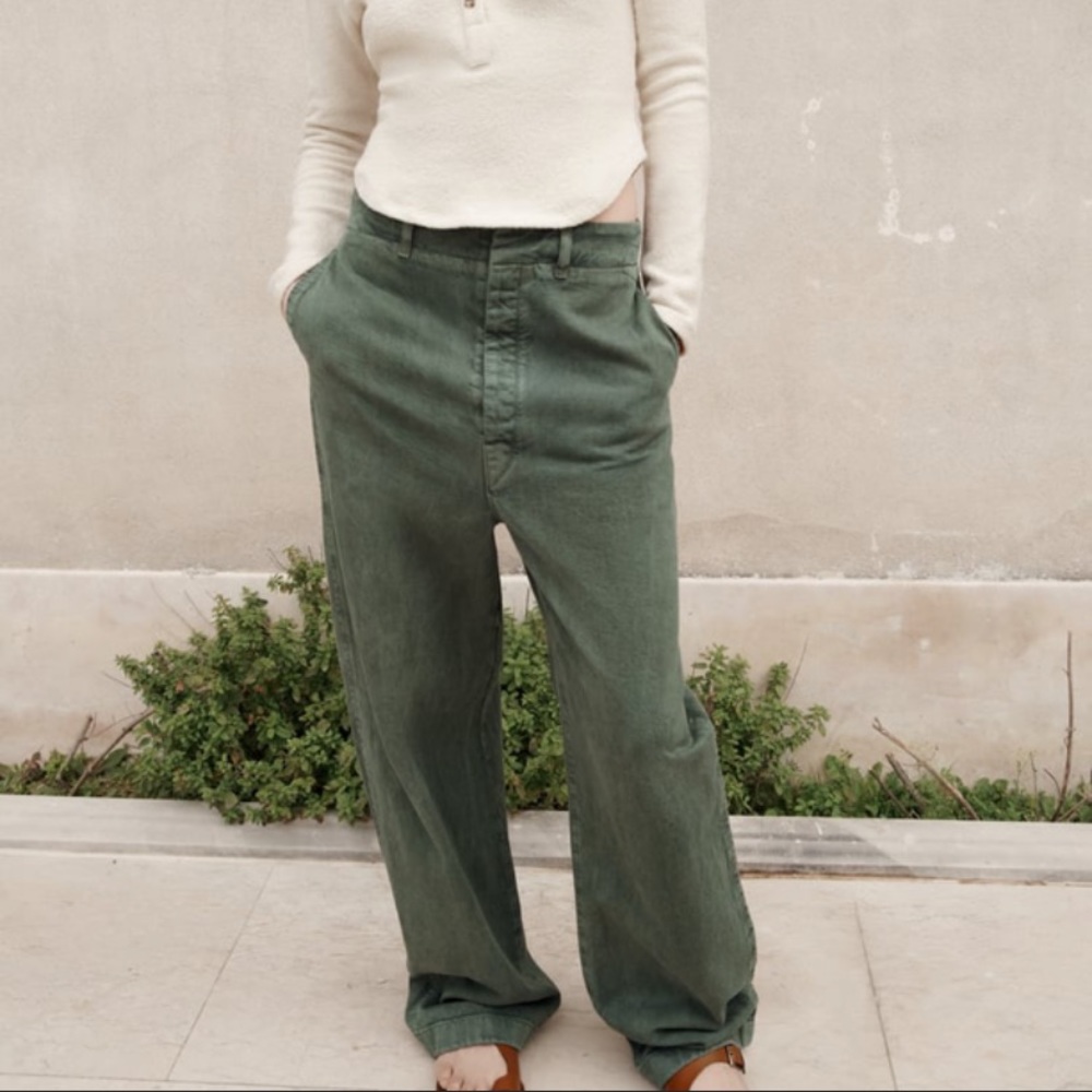 NWOT Zara The Barrel Fit Pants in Blue Green Olive Khakis Size XS